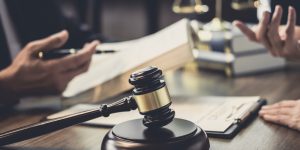 Businesswoman and Male lawyer or judge consult having team meeti