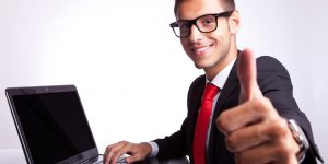 business man working and showing ok